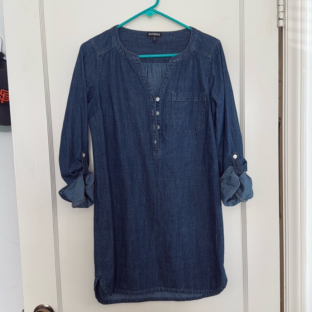 Denim dress.